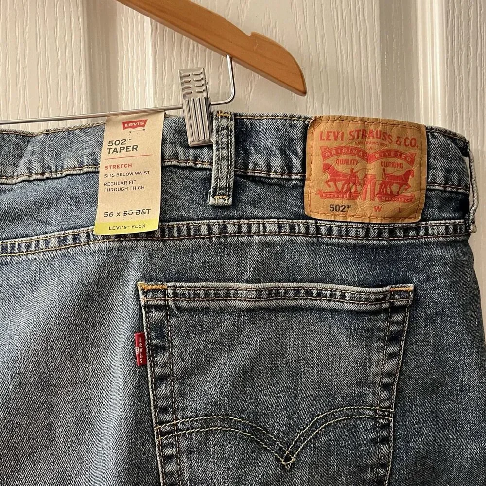 Levis 502 Taper Jeans Flex‎ Stretch Medium Blue Denim Big & Tall Size 56x30 NWT